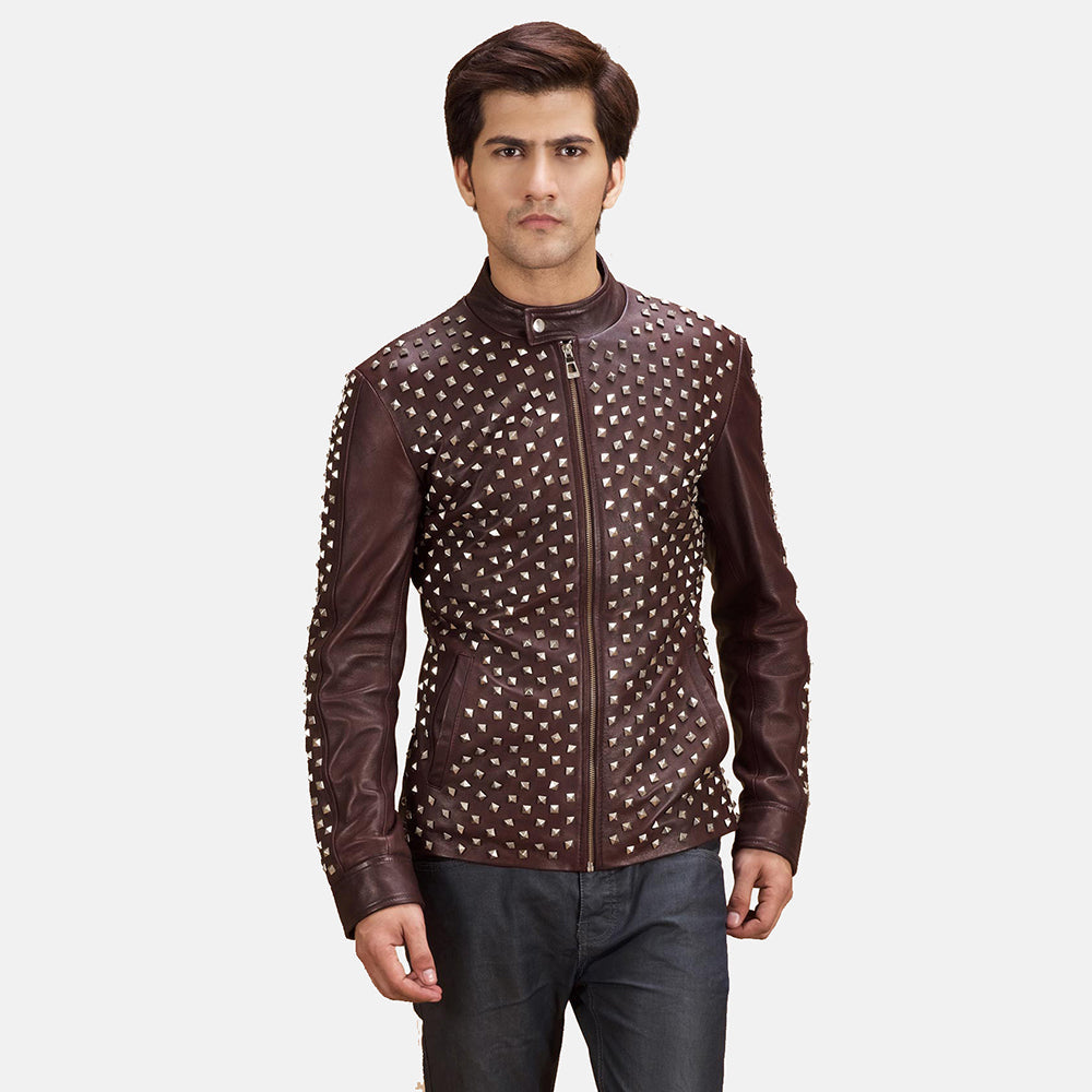 
Blix Bono Kastanienbraun Leder-Bikerjacke für Herren in Maroon Sheepskin Leather - Vorderansicht & maßgeschneiderte Silhouette | Online Kaufen