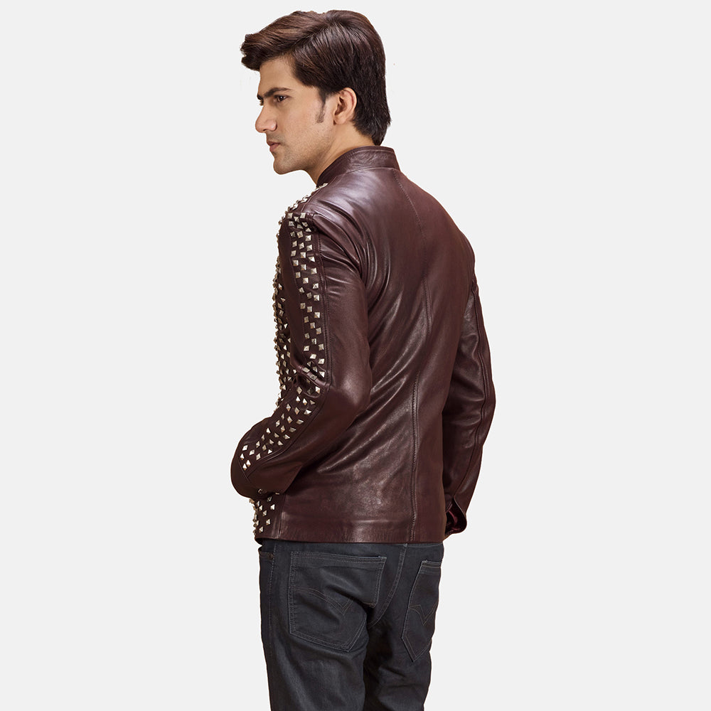
Maroon Sheepskin Leather Biker Jacket - Rückansicht mit passgenauen Schultern & sauberem Saum