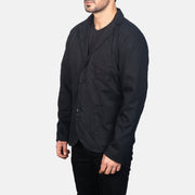Black Poly-Cotton Leather Blazer - Rückansicht mit passgenauen Schultern &amp; sauberem Saum