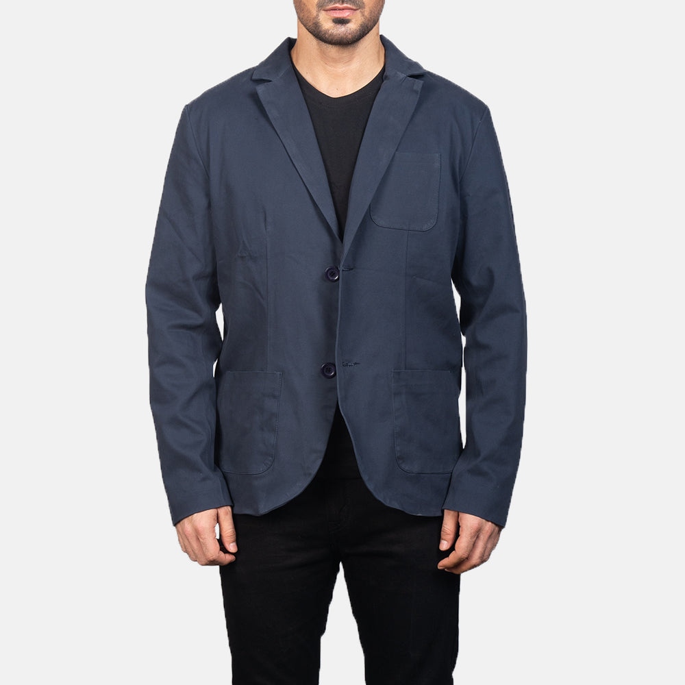 Borges Navy Blue Blazer in Navy Blue Poly-Cotton - Vorderansicht &amp; maßgeschneiderte Silhouette | Online Kaufen
