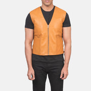 
Detailansicht of Classic Collar & Zipper Hardware on Brandon Hellbraun Braun Lederweste für Herren