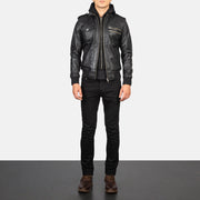 
Bravado Black Hooded Leather Bomber Jacket - Seitenansicht mit ergonomischem Ärmelschnitt & sportlicher Passform
