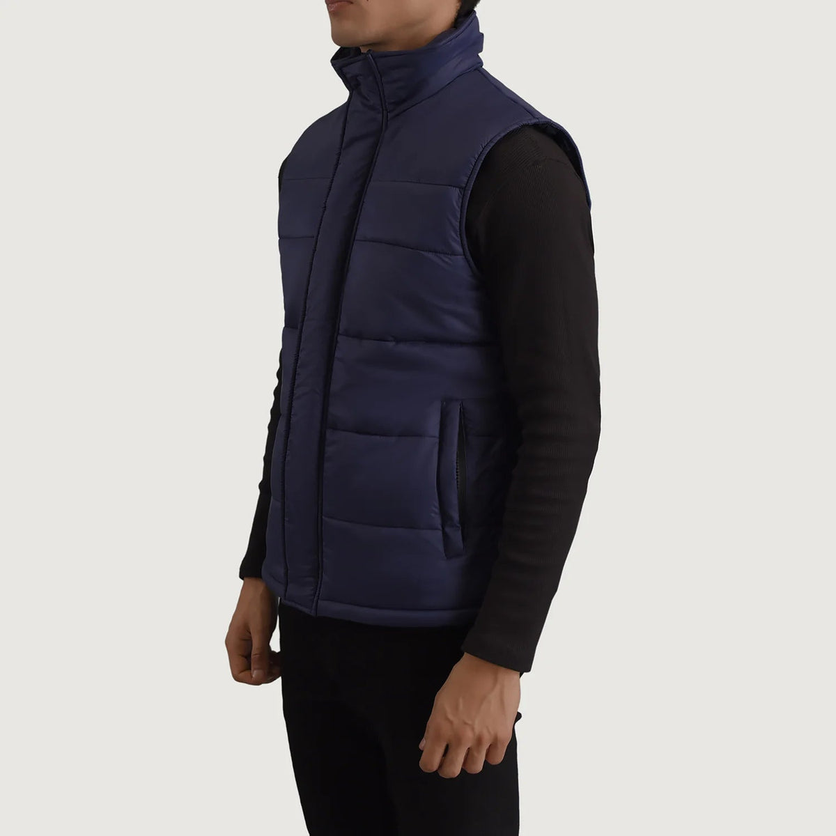 Blue Full-Grain leather Vest - Rückansicht mit passgenauen Schultern &amp; sauberem Saum