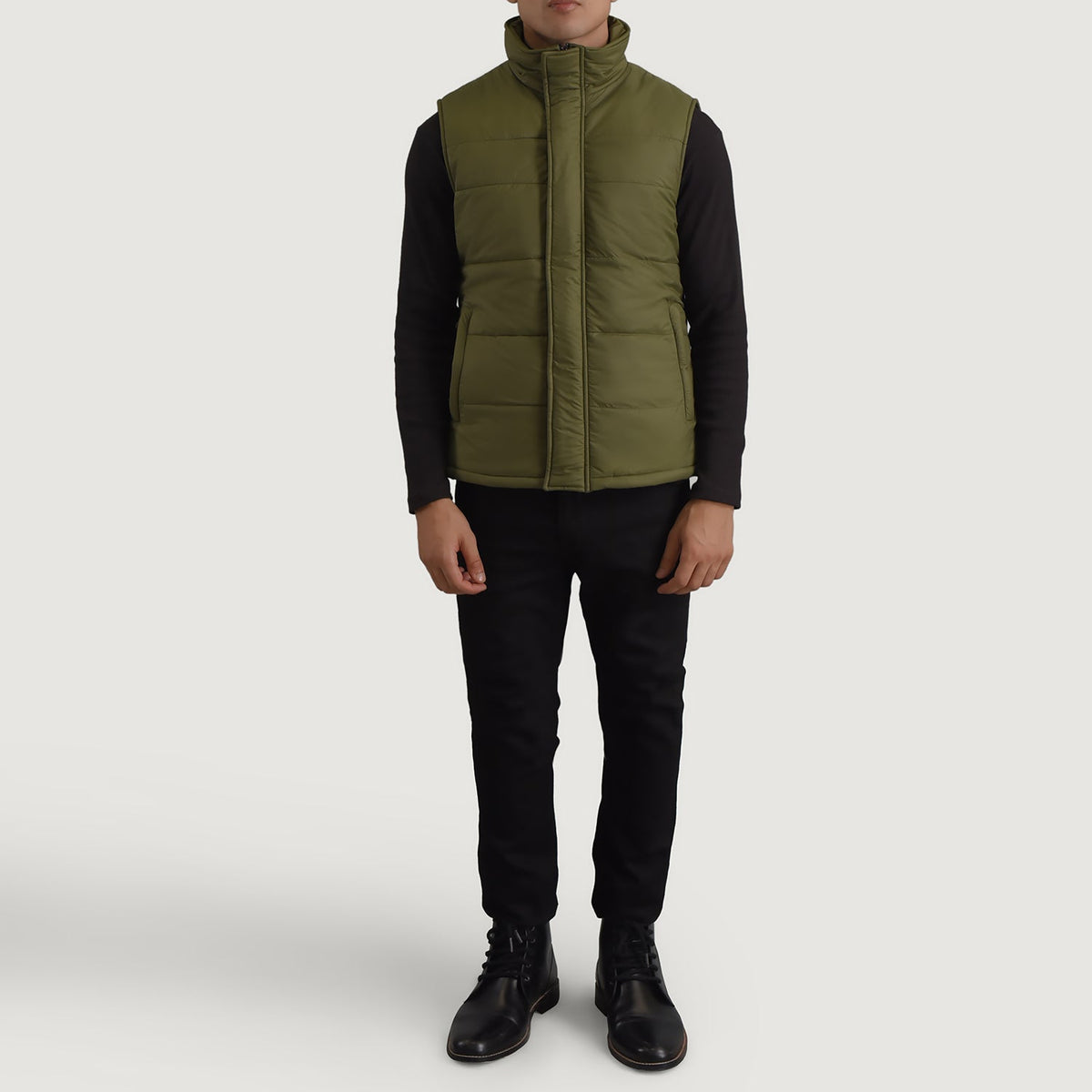 Bryan Grün Puffer Vest für Herren - Seitenansicht mit ergonomischem Ärmelschnitt