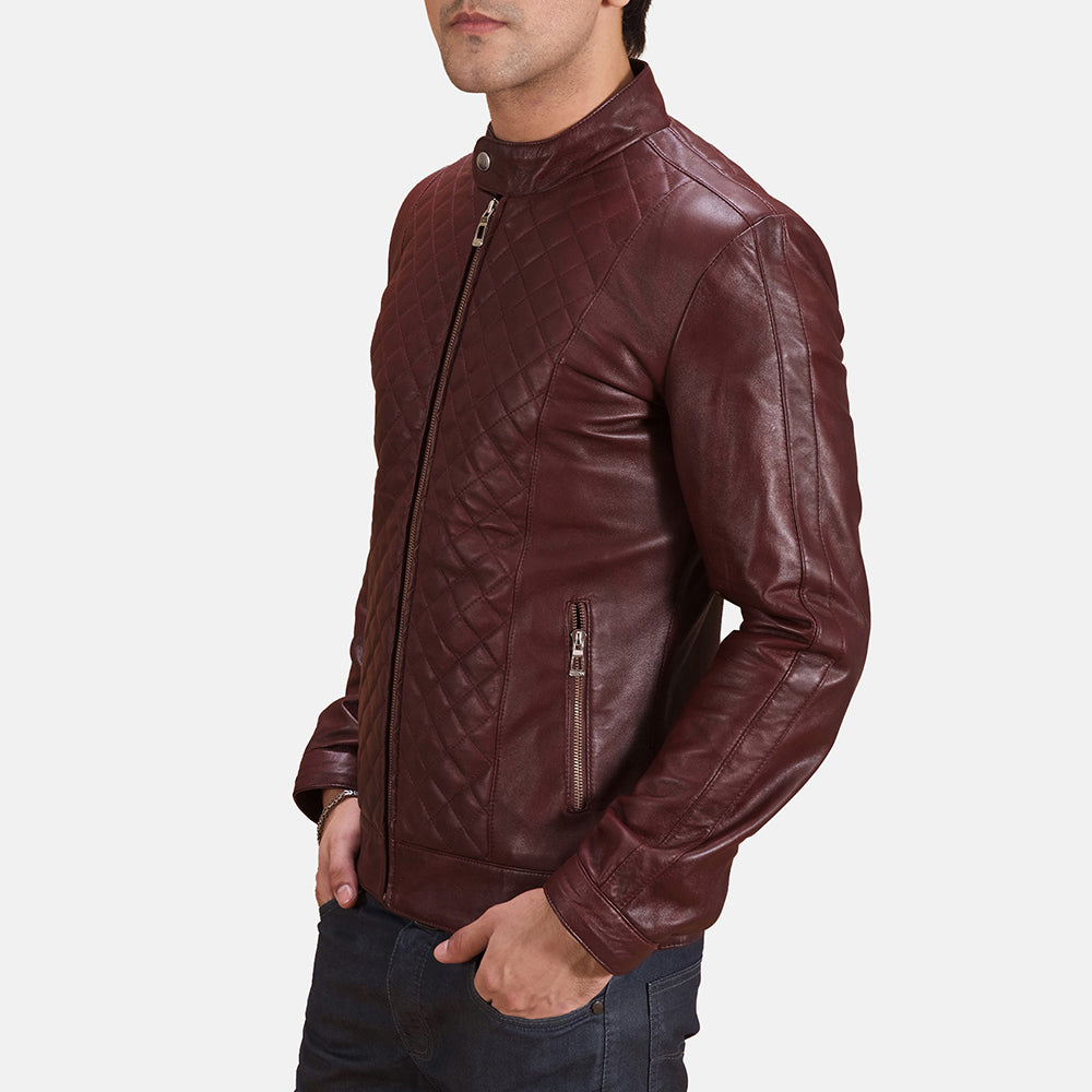 
Maroon Sheepskin Leather Biker Jacket - Rückansicht mit passgenauen Schultern & sauberem Saum