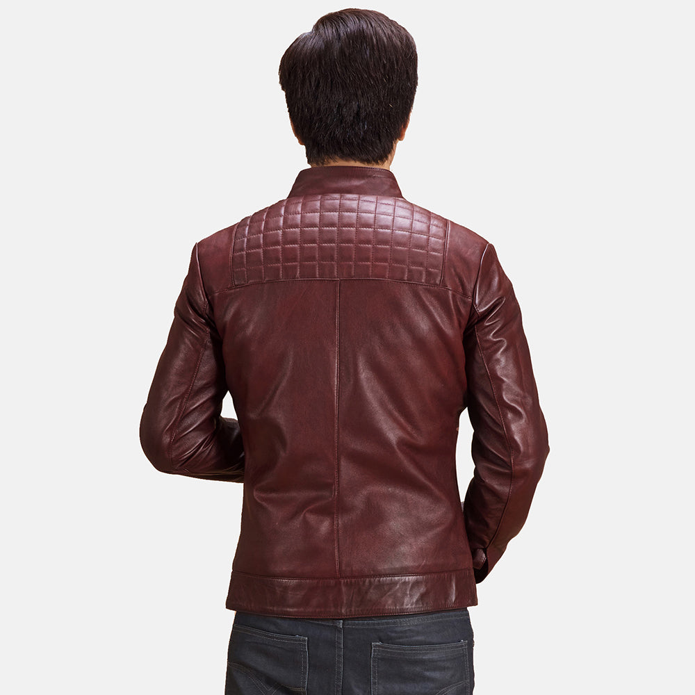 
Detailansicht of Band with Snap Button & Zipper Hardware on Burgunn Dee Kastanienbraun Leder-Bikerjacke für Herren