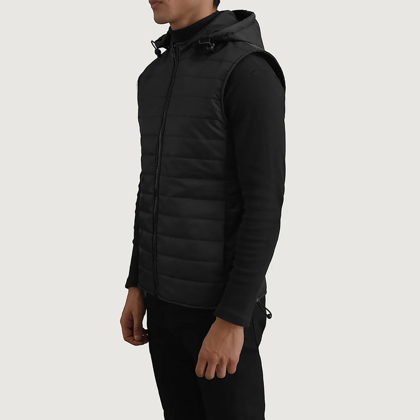 Carlo Schwarz Hooded Puffer Vest für Herren