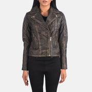 
Detailansicht of Notch & Zipper Hardware on Carolyn Quilted Distressed Brown Biker Jacket