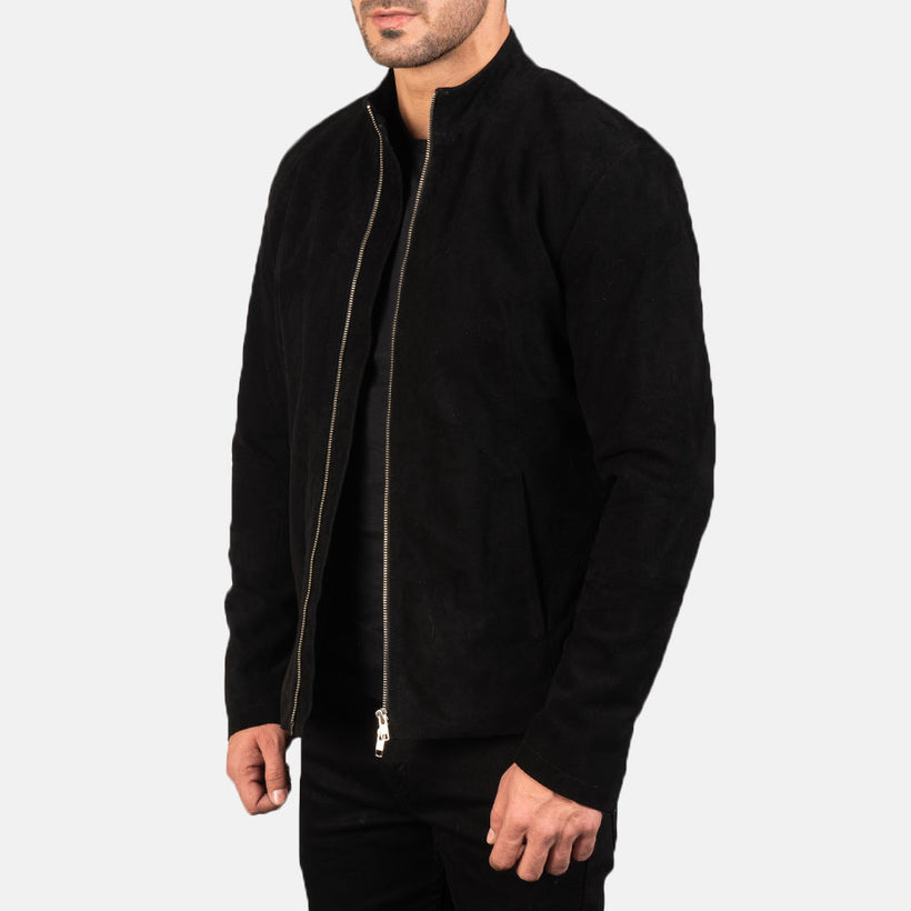 Charcoal Schwarz Suede Leder-Bikerjacke für Herren