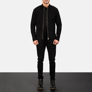 Men's Charcoal Schwarz Suede Leder-Bikerjacke für Herren - Seitenansicht mit ergonomischem Ärmelschnitt