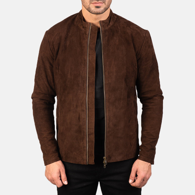 Charcoal Mocha Suede Leder-Bikerjacke für Herren