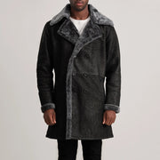 
Detailansicht of Notch & Button Hardware on Charles Brown Suede Leather Shearling Double-Breasted Coat