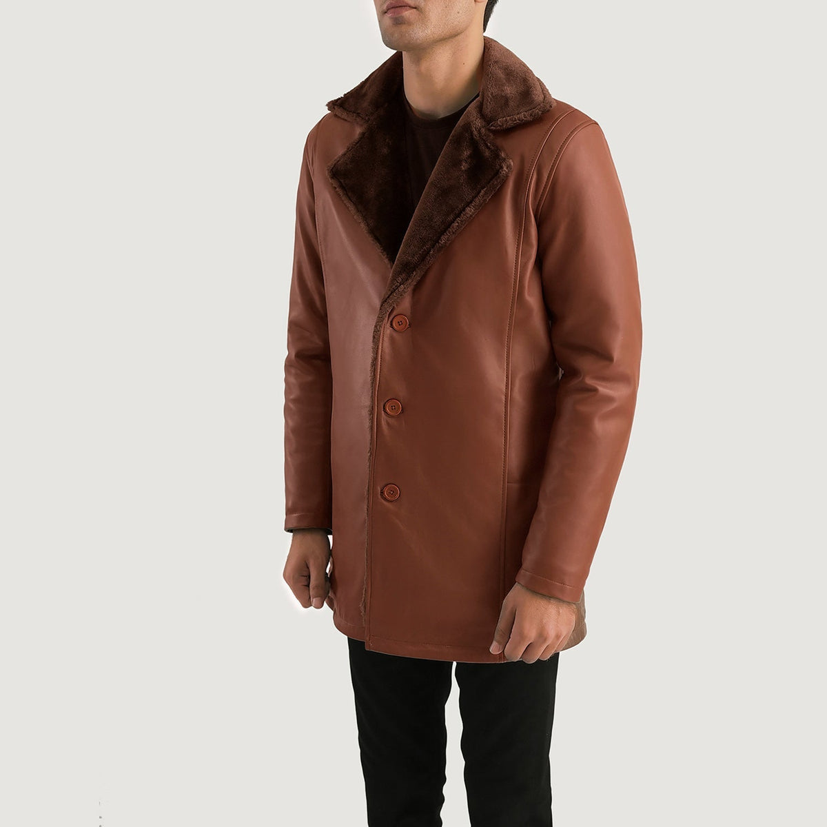 
Brown Sheepskin Burnishing Winter Jacket - Rückansicht mit passgenauen Schultern & sauberem Saum