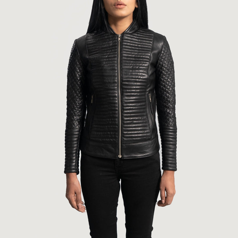 Cityscape Schwarz Leder-Bikerjacke für Damen