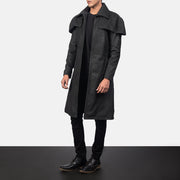 Distressed Black Sheepskin Snuffed Trench Coat - Rückansicht mit passgenauen Schultern &amp; sauberem Saum