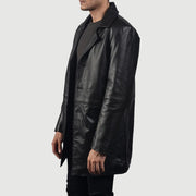 Black Cowhide leather Coat - Rückansicht mit passgenauen Schultern &amp; sauberem Saum