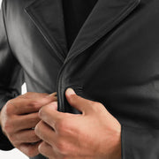 Detailansicht of Notch &amp; Button Hardware on Men's Classmith Black Leather Coat