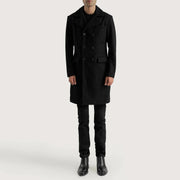 
Claud Schwarz Wool Double-Breasted Ledermantel für Herren - Seitenansicht mit ergonomischem Ärmelschnitt & sportlicher Passform