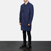 Navy Blue Synthetic Wool Trench Coat - Rückansicht mit passgenauen Schultern &amp; sauberem Saum