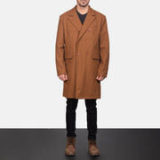 Men's Claud Khaki Wool Double Breasted Coat in Khaki Synthetic Wool - Vorderansicht &amp; maßgeschneiderte Silhouette | Online Kaufen