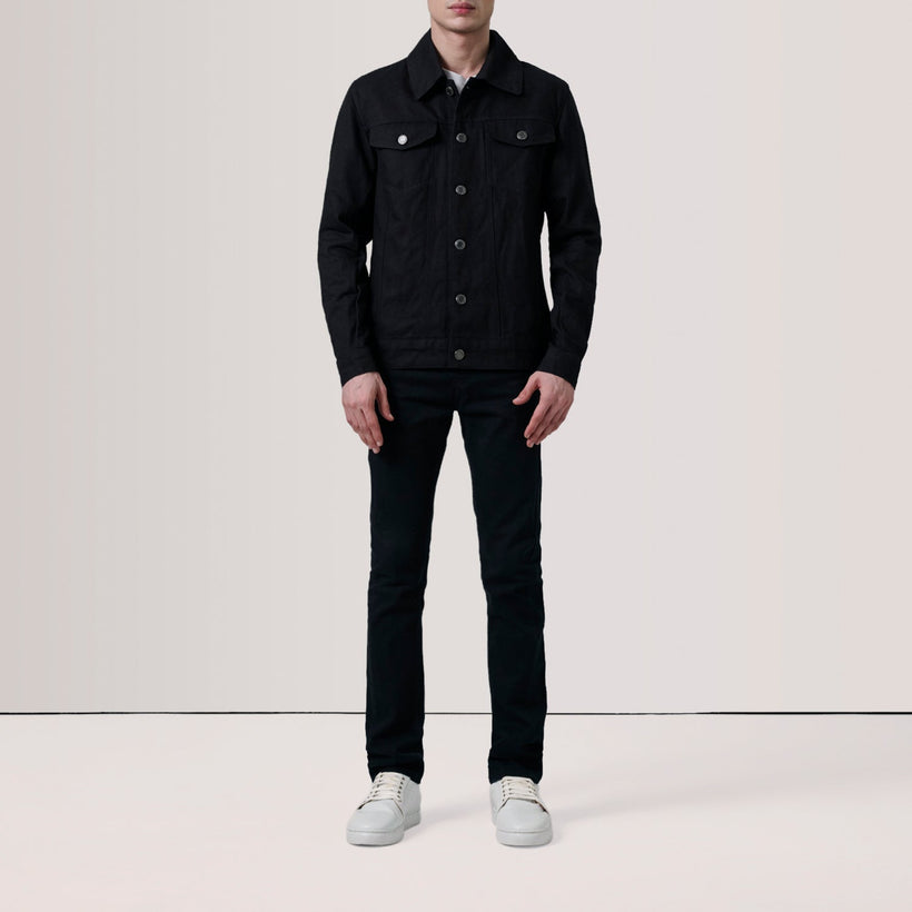 Conard Schwarz Denim Trucker Lederjacke für Herren