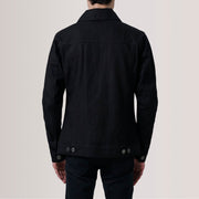 Detailansicht of Classic Collar &amp; Heavy-Duty Zipper Hardware on Conard Schwarz Denim Trucker Lederjacke für Herren For Men