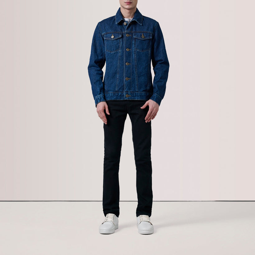 Conard Dark Blau Denim Trucker Lederjacke für Herren