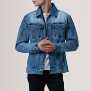 
Conard Ice Blau Denim Trucker Lederjacke für Herren For Men in Ice Blue Full-Grain Leather - Vorderansicht & maßgeschneiderte Silhouette | Online Kaufen