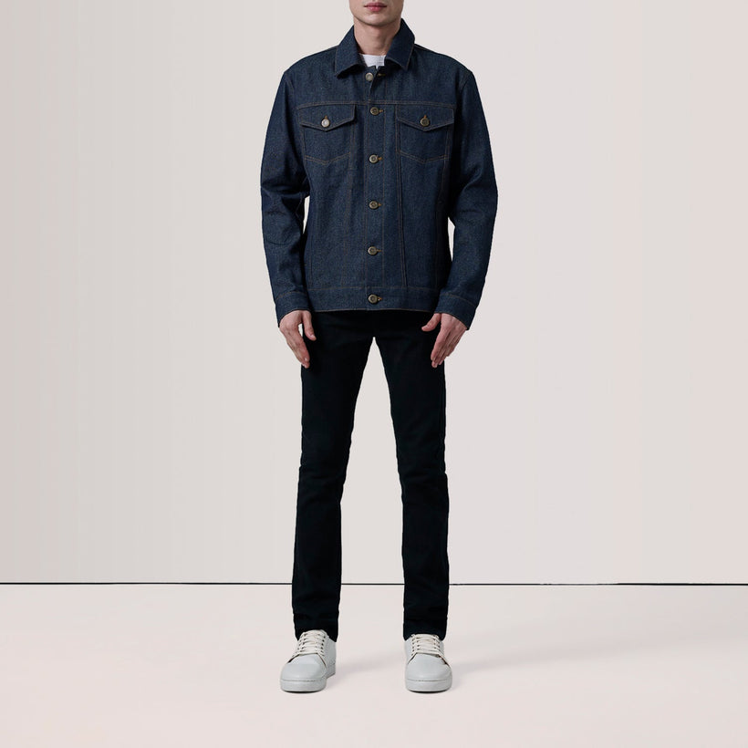 Conard Indigo Blau Denim Trucker Lederjacke für Herren
