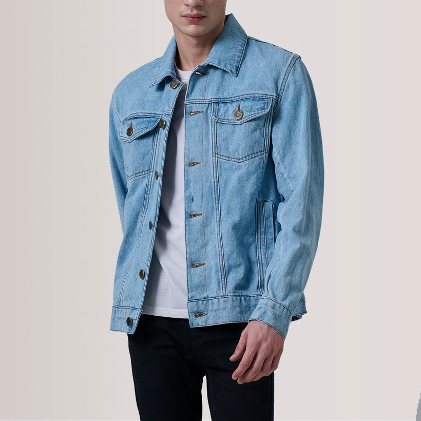Conard Light Blau Denim Trucker Lederjacke für Herren