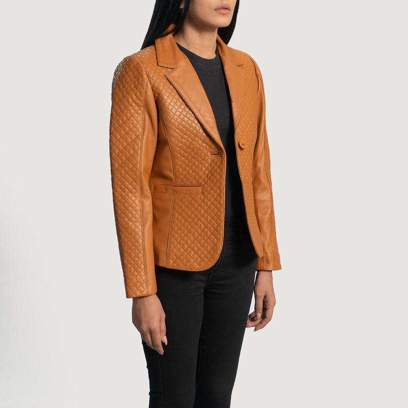 Cora Gesteppt Braun Lederblazer für Damen