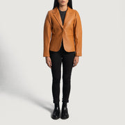 Women's Cora Gesteppt Braun Lederblazer für Damen - Seitenansicht mit ergonomischem Ärmelschnitt