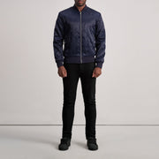 
Detailansicht of Varsity & Zipper Hardware on Danson Gesteppt Blau Varsity Lederjacke für Herren