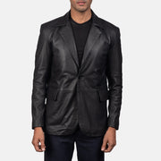 Men's Daron Schwarz Lederblazer für Herren in Black Sheepskin Leather - Vorderansicht &amp; maßgeschneiderte Silhouette | Online Kaufen