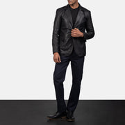 Men's Daron Schwarz Lederblazer für Herren - Seitenansicht mit ergonomischem Ärmelschnitt