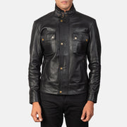 Men's Darren Black Leather Biker Jacket in Black 100% Full-Grain Leather - Vorderansicht &amp; maßgeschneiderte Silhouette | Online Kaufen