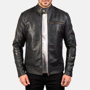 Dean Schwarz Leder-Bikerjacke für Herren in Black Cow Hide Leather - Vorderansicht &amp; maßgeschneiderte Silhouette | Online Kaufen