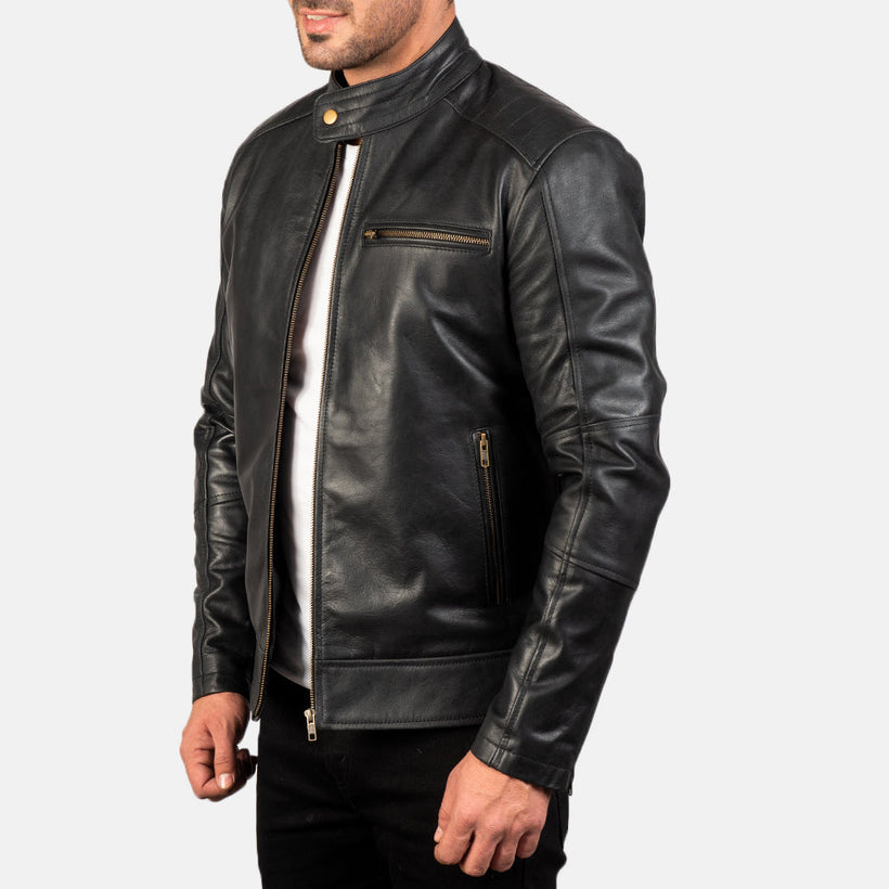 Dean Schwarz Leder-Bikerjacke für Herren