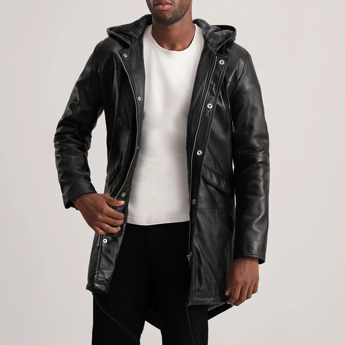 
Delvin Tan Leather Parka in Tan Brown Sheepskin Leather - Vorderansicht & maßgeschneiderte Silhouette | Online Kaufen