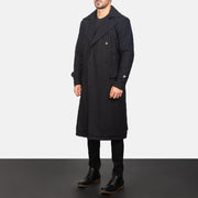 Black Synthetic Wool Trench Coat - Rückansicht mit passgenauen Schultern &amp; sauberem Saum