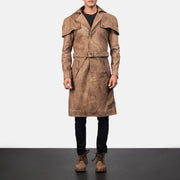 
Detailansicht of Classic Collar & Buttons + Belt Hardware on Deux Braun Leather Duster für Herren
