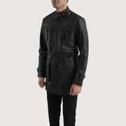 Black Cowhide leather Coat - Rückansicht mit passgenauen Schultern &amp; sauberem Saum
