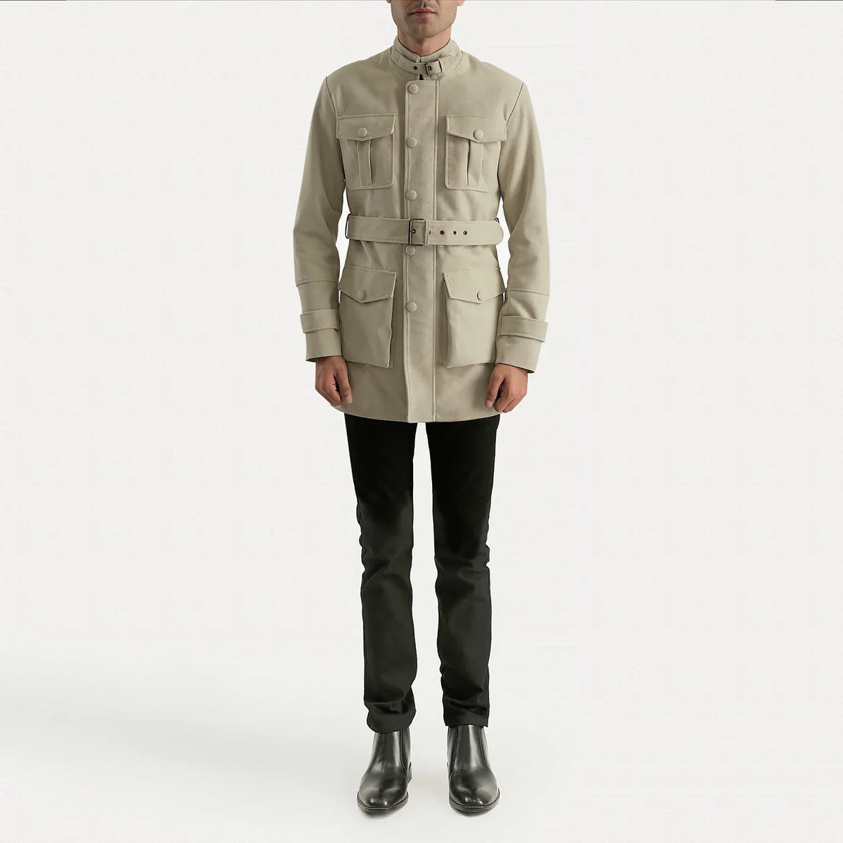 Dolf Off-Weiß Wildlederjacke für Herren - Seitenansicht mit ergonomischem Ärmelschnitt