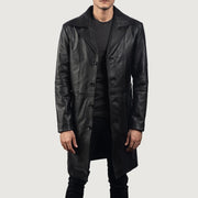 Men's Don Long Schwarz Ledermantel für Herren in Black Cowhide Leather - Vorderansicht &amp; maßgeschneiderte Silhouette | Online Kaufen