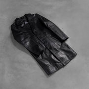 Open hem &amp; Hem Craftsmanship Construction Detail on Men's Don Long Schwarz Ledermantel für Herren