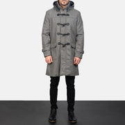 Men's Grey Wool Duffle Coat - Seitenansicht mit ergonomischem Ärmelschnitt
