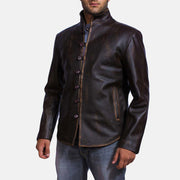 Distressed Brown Goatskin Leather Biker Jacket - Rückansicht mit passgenauen Schultern &amp; sauberem Saum