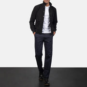 Detailansicht of Knit Rib &amp; Button Hardware on Men's Eaton Brown Suede Bomber Jacket