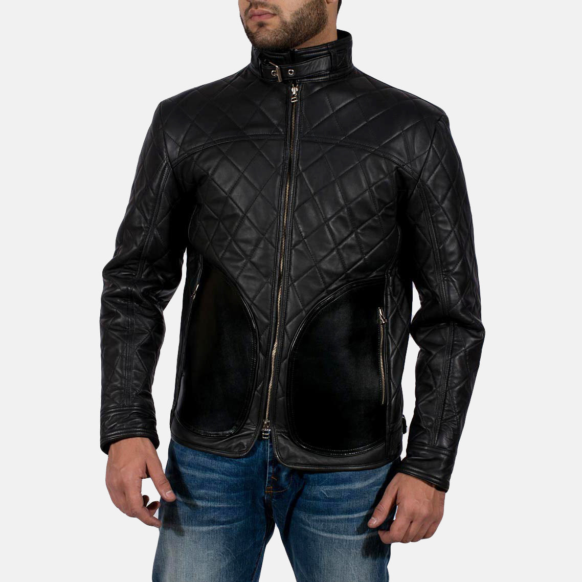 
Black Sheepskin Leather Biker Jacket - Rückansicht mit passgenauen Schultern & sauberem Saum