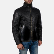 
Detailansicht of High neck with Belt & Zipper Hardware on Equilibrium Schwarz Lederjacke für Herren